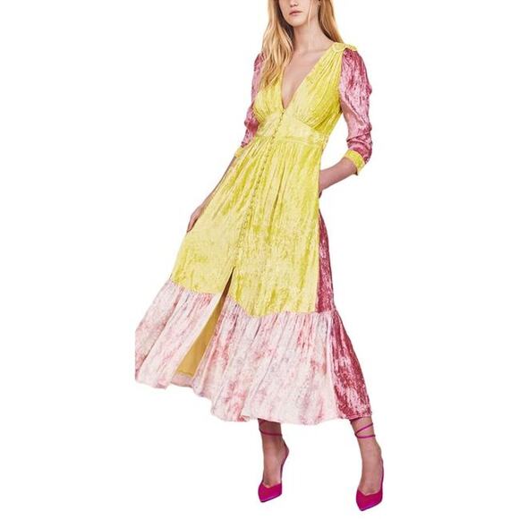 LoveShackFancy Avalon Color-Blocked Velvet Dress - Picture 1 of 13